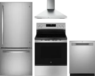 4 Piece Package Includes Refrigerator, Range, Hood And Dishwasher