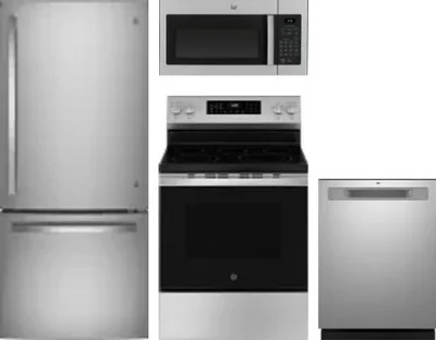 4 Piece Package Includes Refrigerator, Range, Microwave And Dishwasher