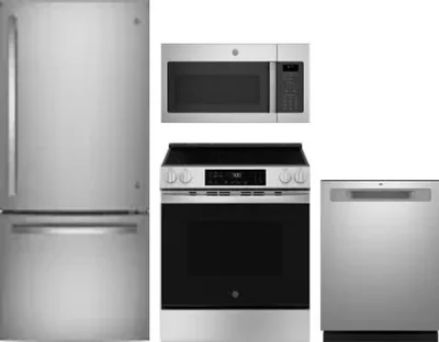4 Piece Package Includes Refrigerator, Range, Microwave And Dishwasher