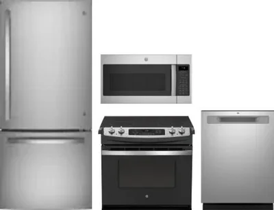 4 Piece Package Includes Refrigerator, Range, Microwave And Dishwasher