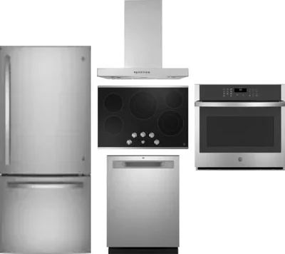 5 Piece Package Includes Refrigerator, Cooktop, Wall Oven, Hood And Dishwasher