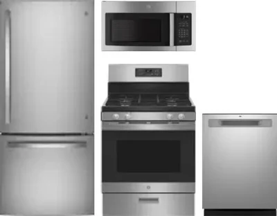 4 Piece Package Includes Refrigerator, Range, Microwave And Dishwasher