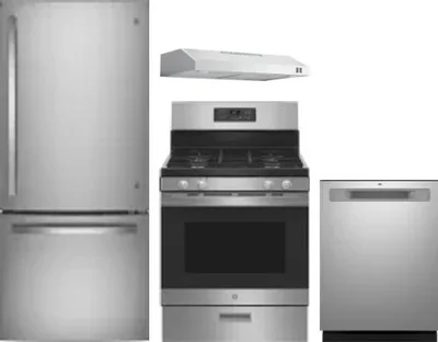 4 Piece Package Includes Refrigerator, Range, Hood And Dishwasher