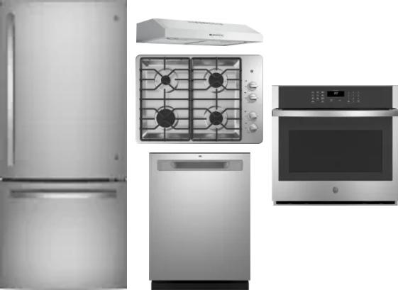 5 Piece Package Includes Refrigerator, Cooktop, Wall Oven, Hood And Dishwasher
