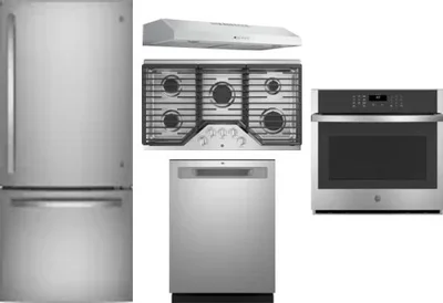 5 Piece Package Includes Refrigerator, Cooktop, Wall Oven, Hood And Dishwasher