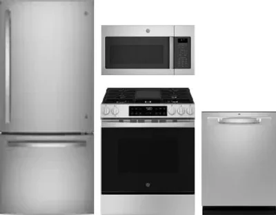 4 Piece Package Includes Refrigerator, Range, Microwave And Dishwasher