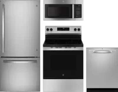 4 Piece Package Includes Refrigerator, Range, Microwave And Dishwasher