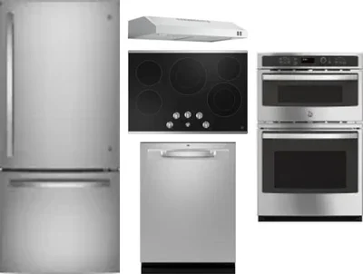5 Piece Package Includes Refrigerator, Cooktop, Wall Oven, Hood And Dishwasher