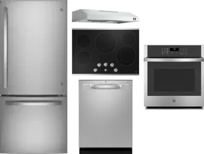 5 Piece Package Includes Refrigerator, Cooktop, Wall Oven, Hood And Dishwasher