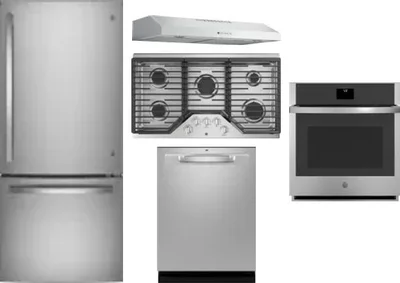 5 Piece Package Includes Refrigerator, Cooktop, Wall Oven, Hood And Dishwasher