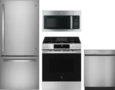4 Piece Package Includes Refrigerator, Range, Microwave And Dishwasher