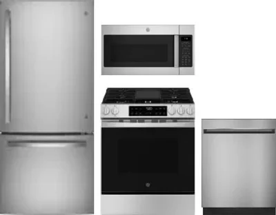 4 Piece Package Includes Refrigerator, Range, Microwave And Dishwasher