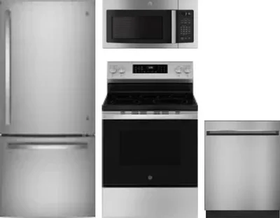 4 Piece Package Includes Refrigerator, Range, Microwave And Dishwasher