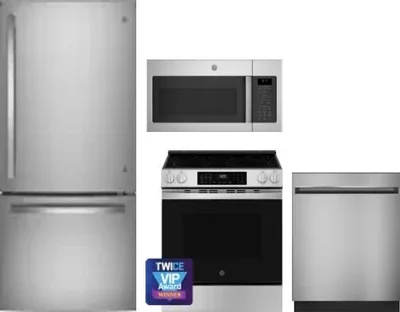 4 Piece Package Includes Refrigerator, Range, Microwave And Dishwasher
