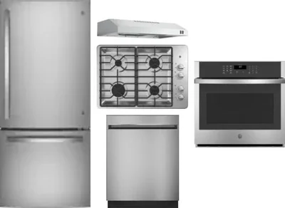 5 Piece Package Includes Refrigerator, Cooktop, Wall Oven, Hood And Dishwasher