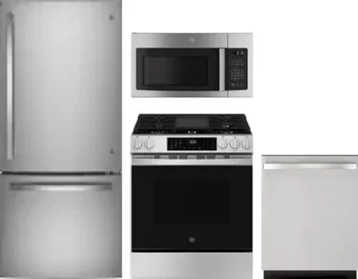 4 Piece Package Includes Refrigerator, Range, Microwave And Dishwasher