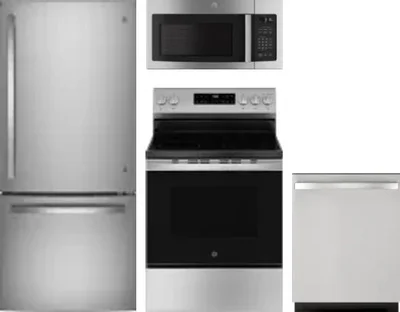 4 Piece Package Includes Refrigerator, Range, Microwave And Dishwasher