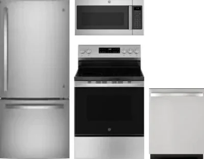 4 Piece Package Includes Refrigerator, Range, Microwave And Dishwasher