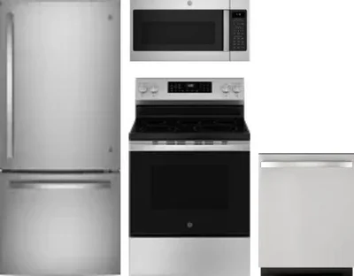 4 Piece Package Includes Refrigerator, Range, Microwave And Dishwasher