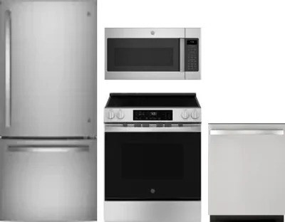 4 Piece Package Includes Refrigerator, Range, Microwave And Dishwasher