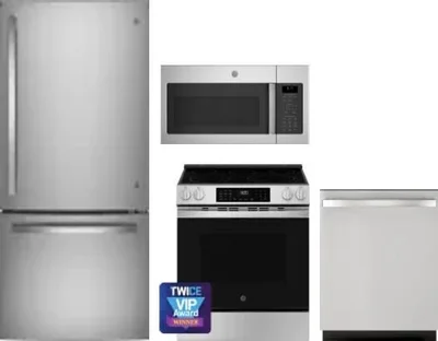 4 Piece Package Includes Refrigerator, Range, Microwave And Dishwasher
