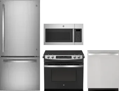 4 Piece Package Includes Refrigerator, Range, Microwave And Dishwasher