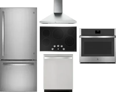 5 Piece Package Includes Refrigerator, Cooktop, Wall Oven, Hood And Dishwasher