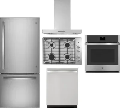 5 Piece Package Includes Refrigerator, Cooktop, Wall Oven, Hood And Dishwasher