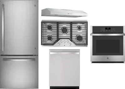 5 Piece Package Includes Refrigerator, Cooktop, Wall Oven, Hood And Dishwasher