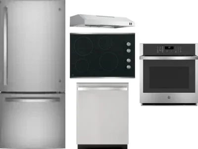 5 Piece Package Includes Refrigerator, Cooktop, Wall Oven, Hood And Dishwasher