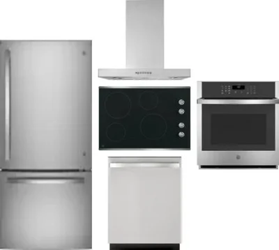 5 Piece Package Includes Refrigerator, Cooktop, Wall Oven, Hood And Dishwasher