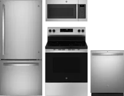 4 Piece Package Includes Refrigerator, Range, Microwave And Dishwasher