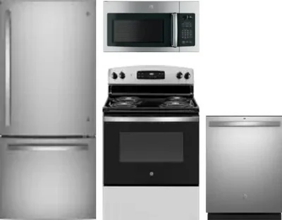 4 Piece Package Includes Refrigerator, Range, Microwave And Dishwasher