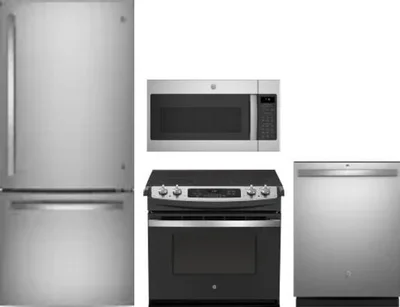 4 Piece Package Includes Refrigerator, Range, Microwave And Dishwasher