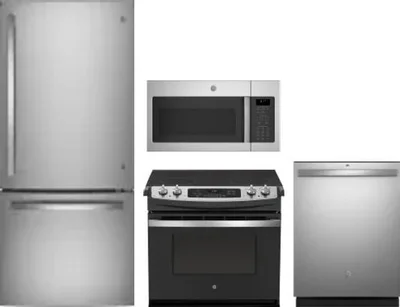4 Piece Package Includes Refrigerator, Range, Microwave And Dishwasher