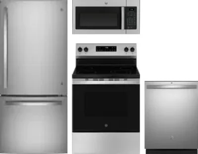 4 Piece Package Includes Refrigerator, Range, Microwave And Dishwasher