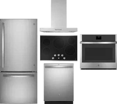 5 Piece Package Includes Refrigerator, Cooktop, Wall Oven, Hood And Dishwasher