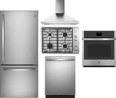 5 Piece Package Includes Refrigerator, Cooktop, Wall Oven, Hood And Dishwasher