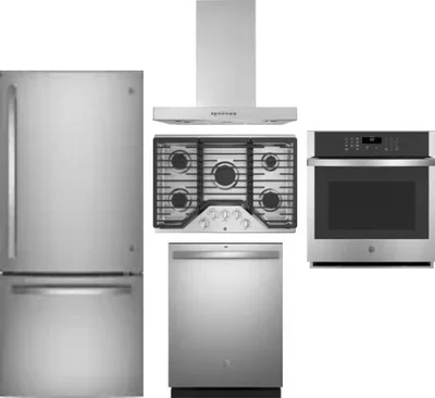 5 Piece Package Includes Refrigerator, Cooktop, Wall Oven, Hood And Dishwasher