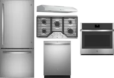 5 Piece Package Includes Refrigerator, Cooktop, Wall Oven, Hood And Dishwasher