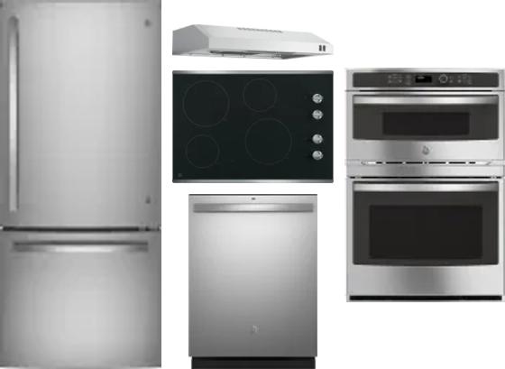 5 Piece Package Includes Refrigerator, Cooktop, Wall Oven, Hood And Dishwasher