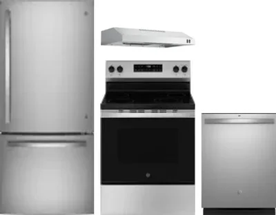 4 Piece Package Includes Refrigerator, Range, Hood And Dishwasher