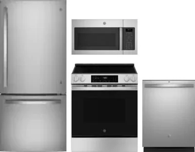4 Piece Package Includes Refrigerator, Range, Microwave And Dishwasher