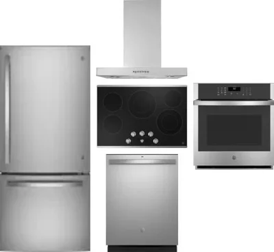 5 Piece Package Includes Refrigerator, Cooktop, Wall Oven, Hood And Dishwasher