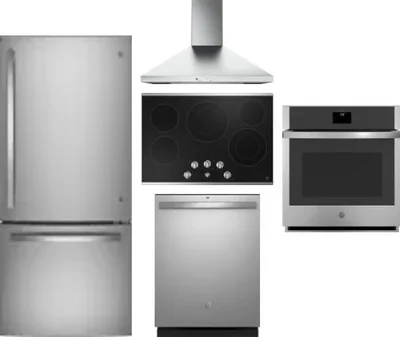5 Piece Package Includes Refrigerator, Cooktop, Wall Oven, Hood And Dishwasher