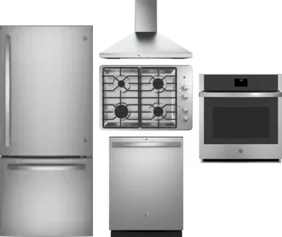 5 Piece Package Includes Refrigerator, Cooktop, Wall Oven, Hood And Dishwasher
