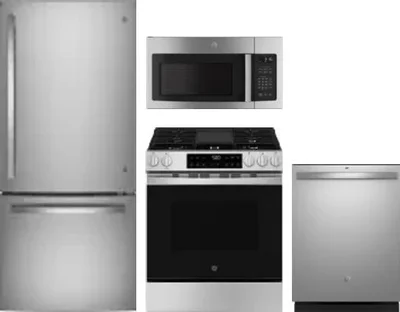 4 Piece Package Includes Refrigerator, Range, Microwave And Dishwasher