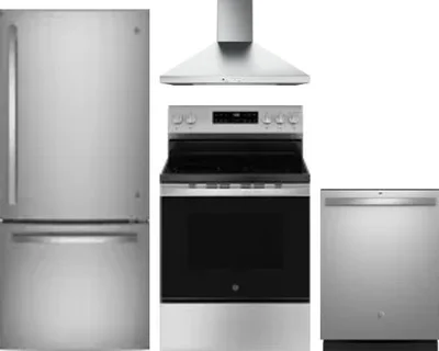 4 Piece Package Includes Refrigerator, Range, Hood And Dishwasher