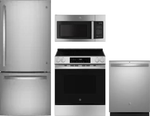 4 Piece Package Includes Refrigerator, Range, Microwave And Dishwasher
