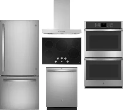 5 Piece Package Includes Refrigerator, Cooktop, Wall Oven, Hood And Dishwasher